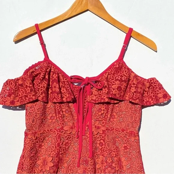 For Love And Lemons Red Lace Mini Dress